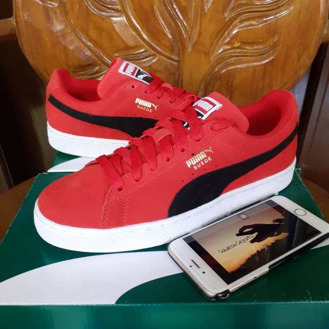 Sepatu Puma Suede Classic+ Ribbon Red Black White Original New