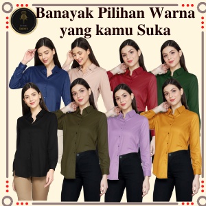 Baju Wanita Kekinian Kemeja Wanita Casual Blouse Wanita Lengan Panjang Polos Terbaru 2021 SS08-2