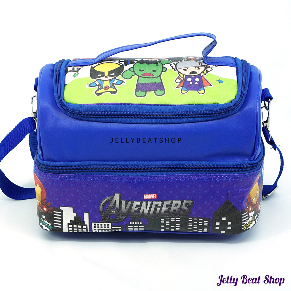 Tas Susun JUMBO Avengers Biru Model Smiggle / Bag Lunch Box Aluminium Foil Premium