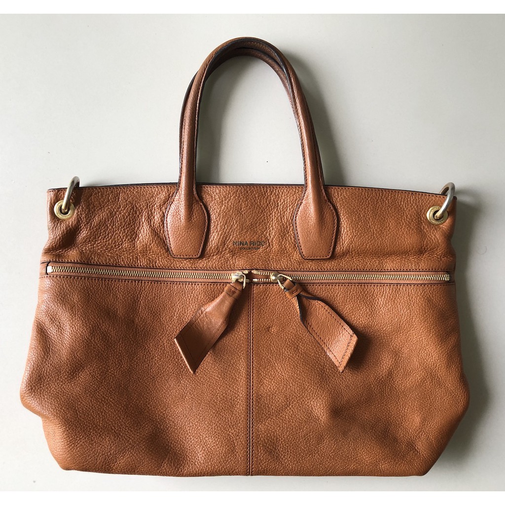 tas kerja preloved tote bag merk nina ricci warna coklat
