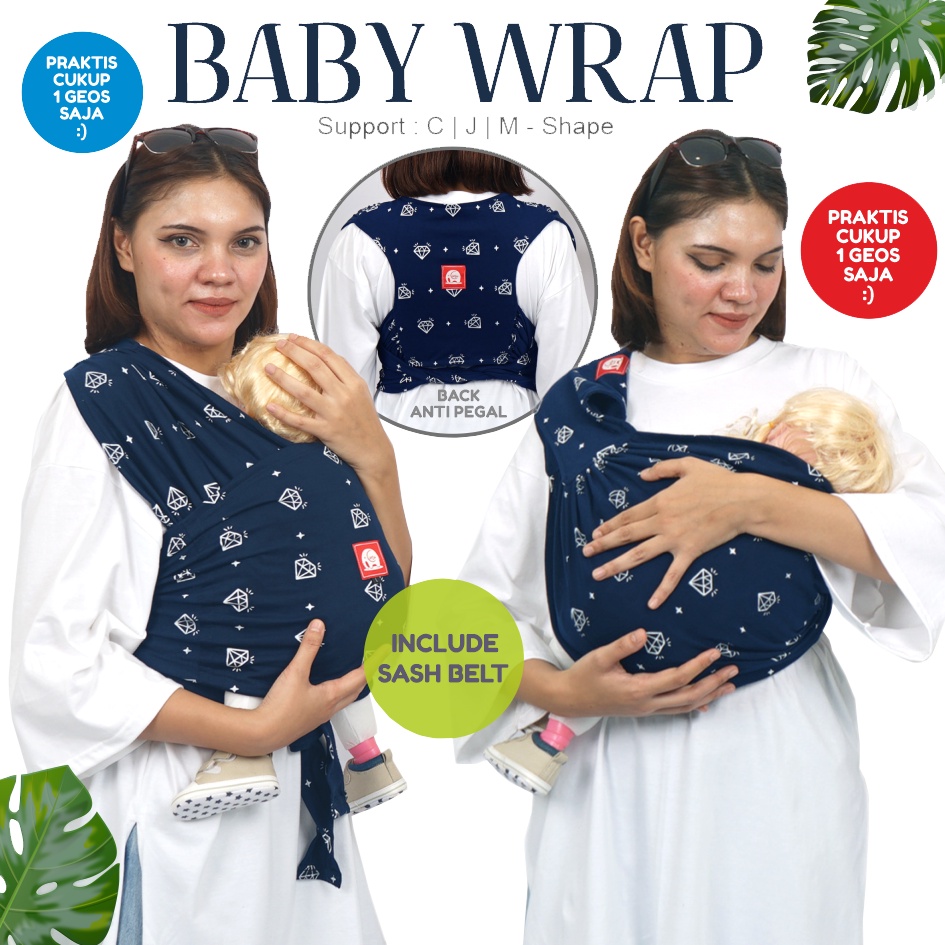 Gendongan Bayi M Shape Depan Samping Geos Gendongan Baby Wrap Instan Premium