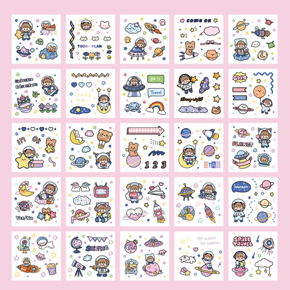 Agustina Scrapbooking Stiker Set Lucu 100 Pcs Astronot Kreatif Tahan Air Pengadilan Gadis Perekat Decals