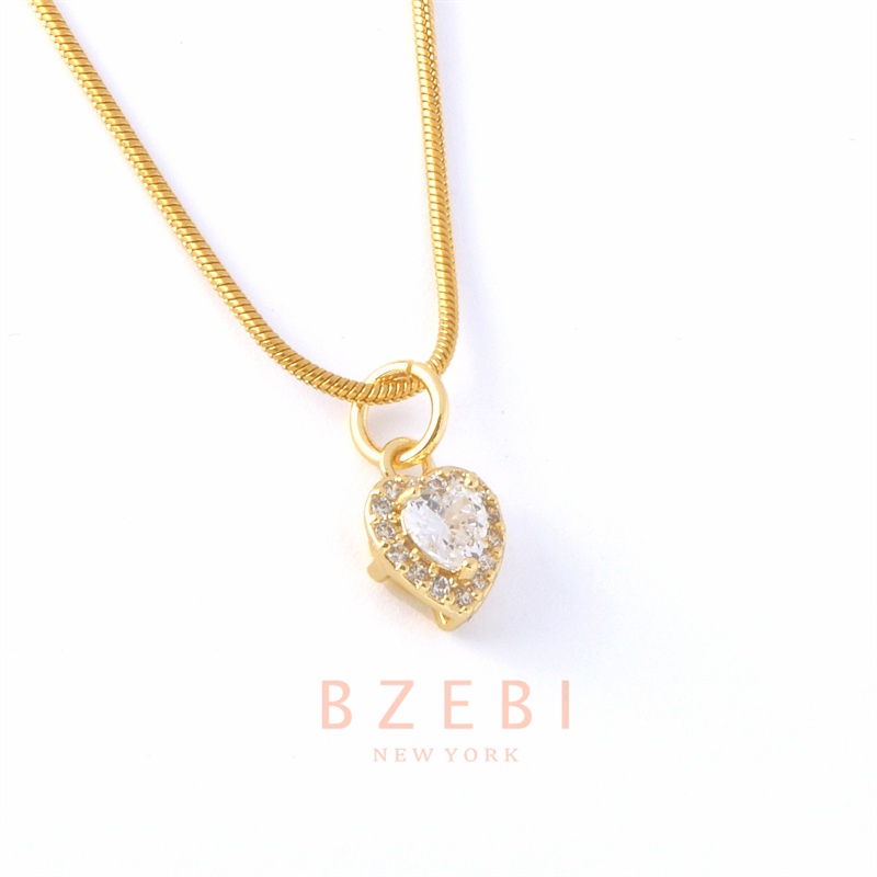 Bzebi Kalung Rantai Emas 18k Dengan Liontin Hati Aksen Berlian Imitasi 916 Hypoallergenic 146n