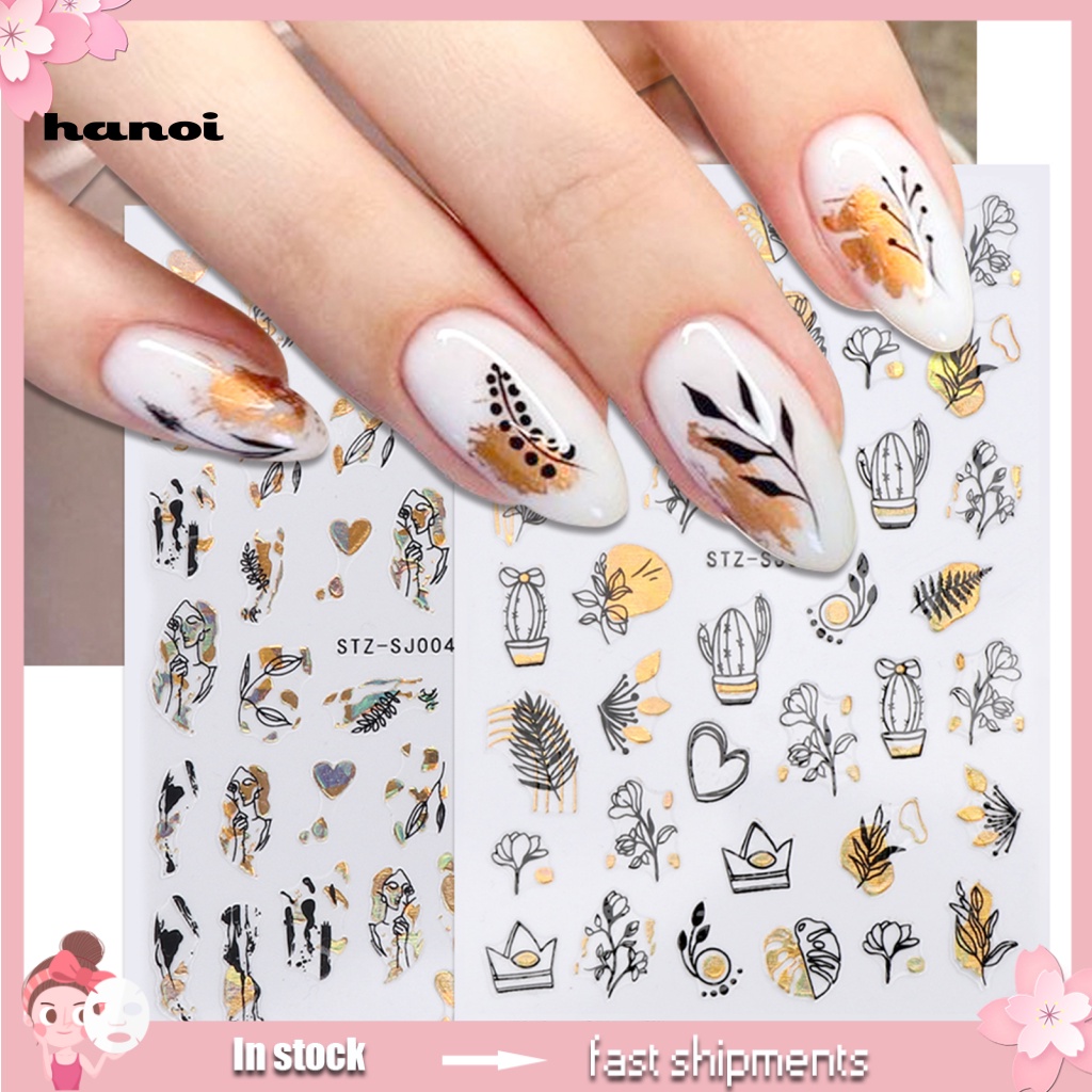 Han_ 2Pcs / Set Stiker Decal Motif Bunga Mawar Untuk Dekorasi Nail Art / Manicure