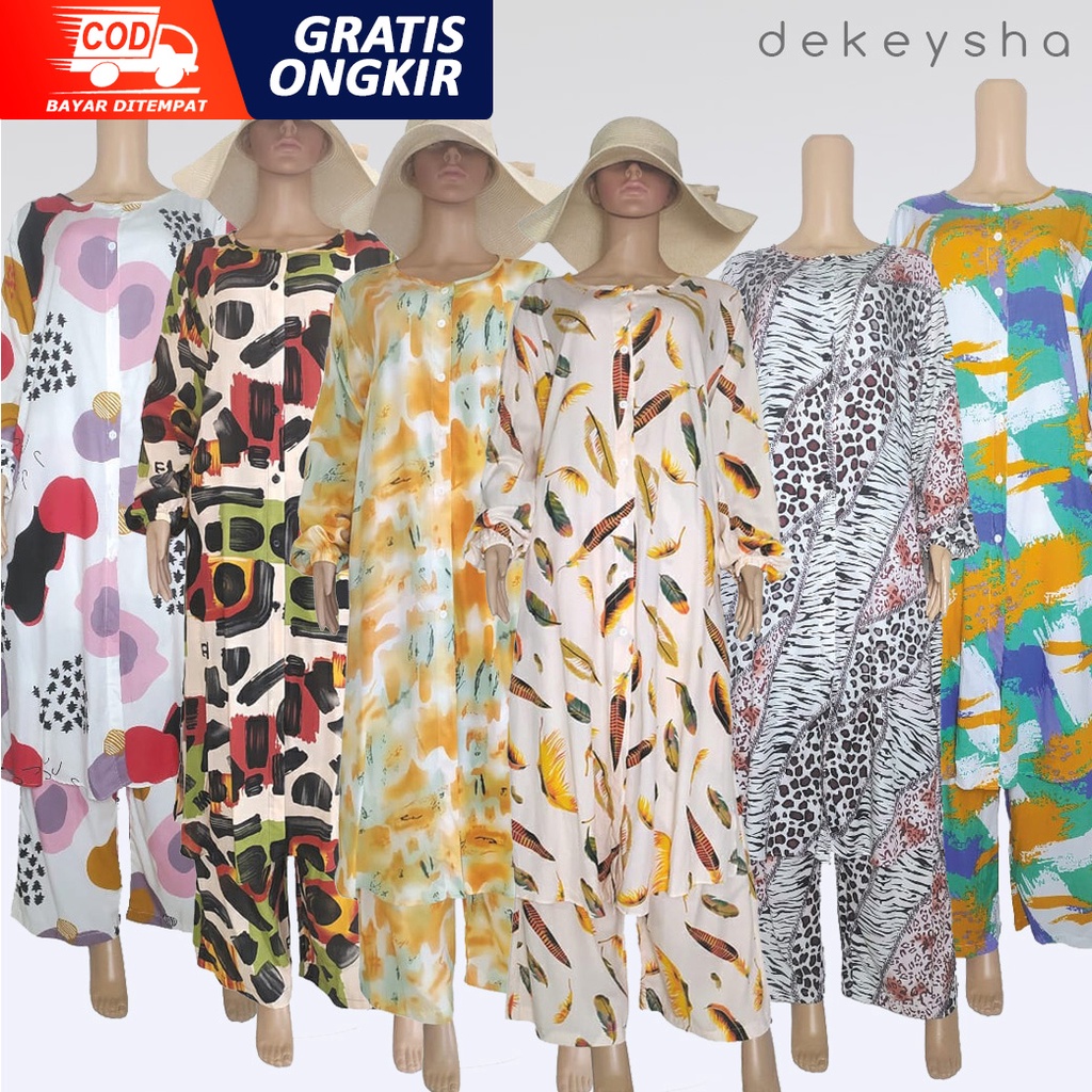 One Set - Daily Set - Celana Kulot - Setelan Tunik - Tunik Panjang - Home Dress - Busui Friendly - S