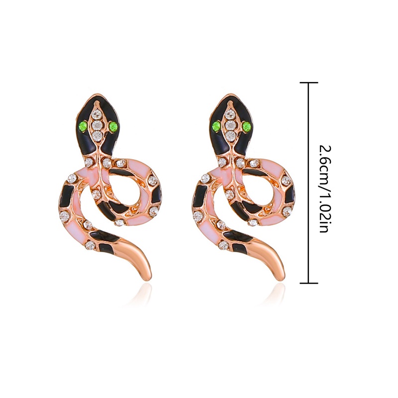 Anting Stud Desain Hewan Ular Kobra Bahan Zirkon Warna Kontras Untuk Wanita