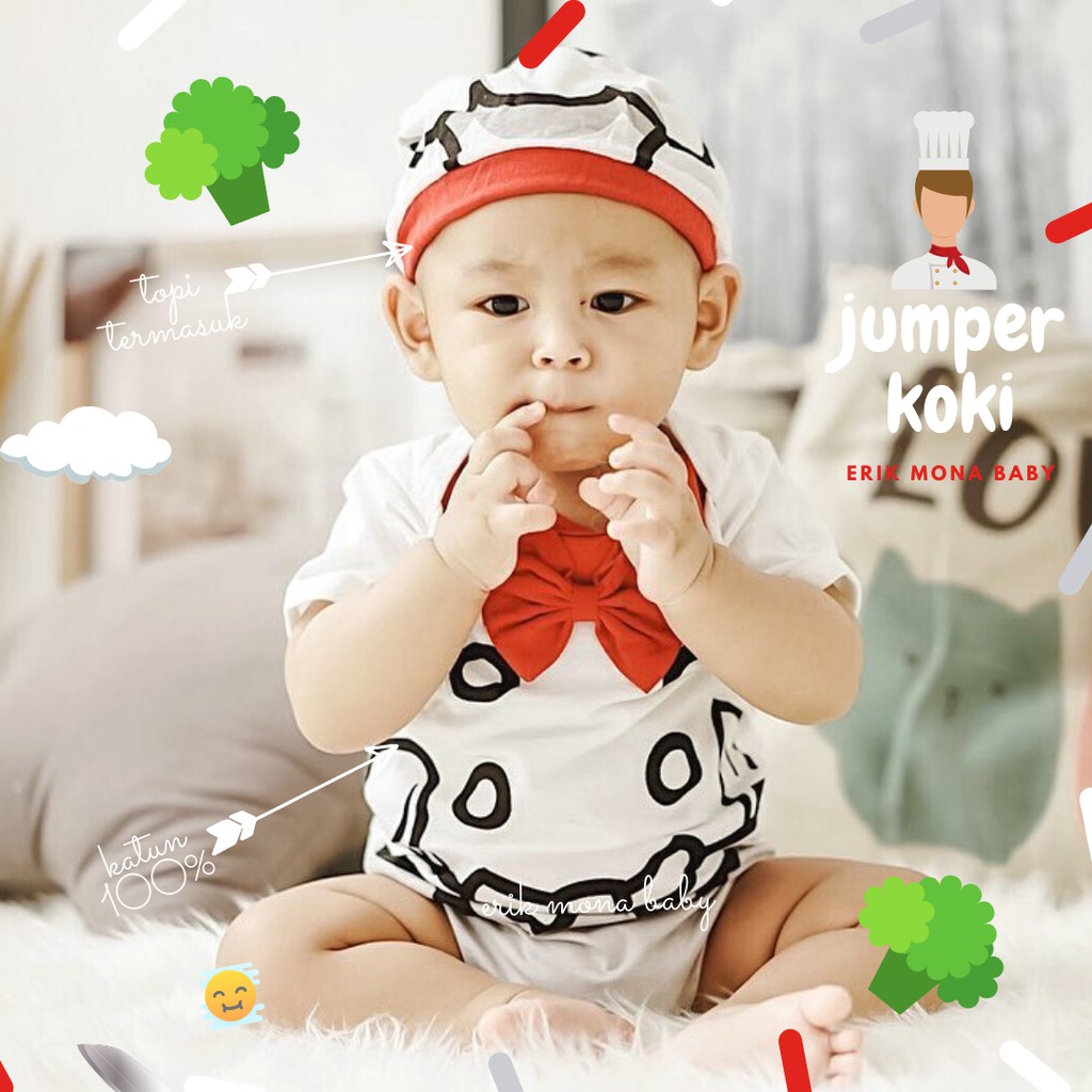  baju  bayi  jumper  bayi  model  karakter chef koki Shopee 