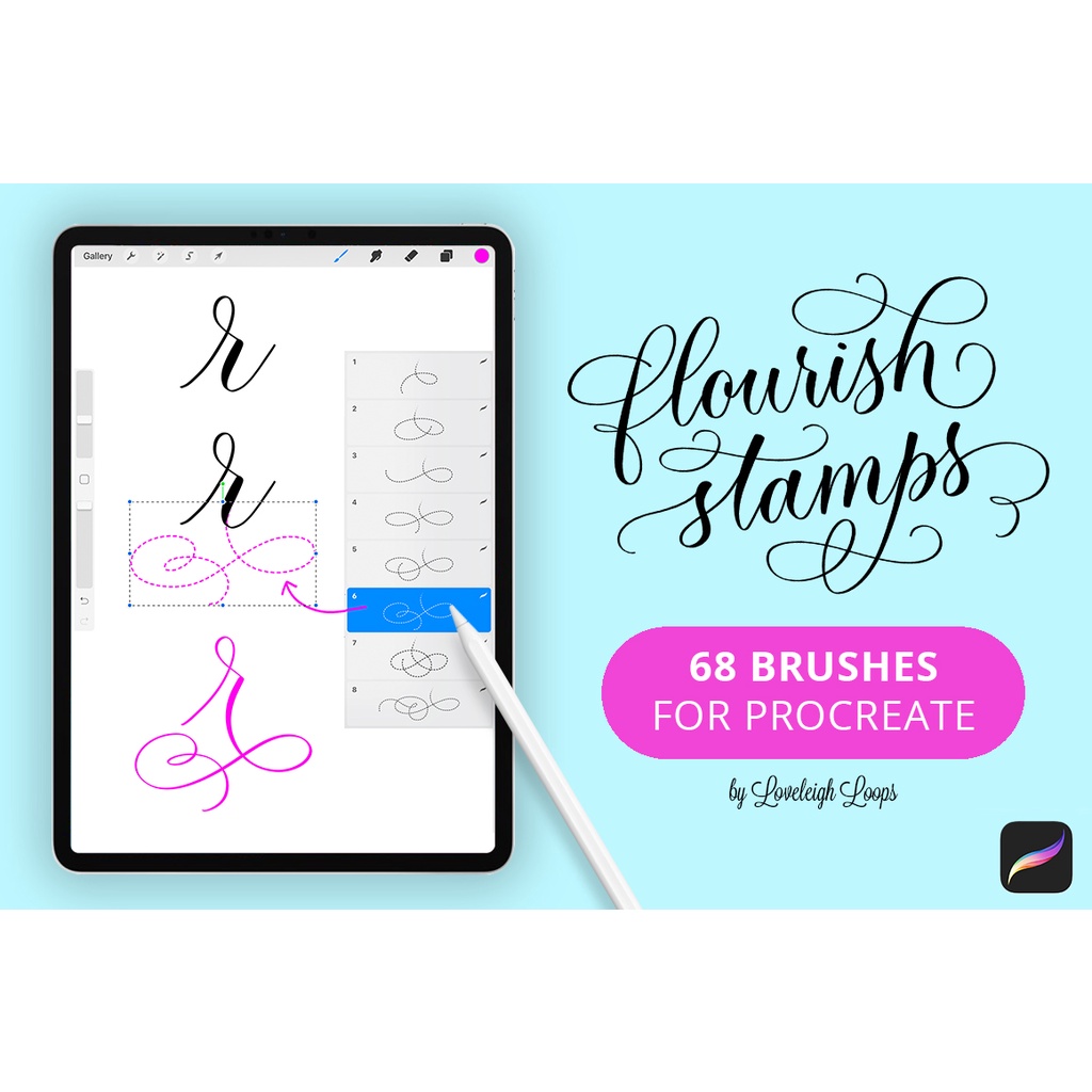 Procreate Brush - Flourish Stamps Calligraphy for Procreate