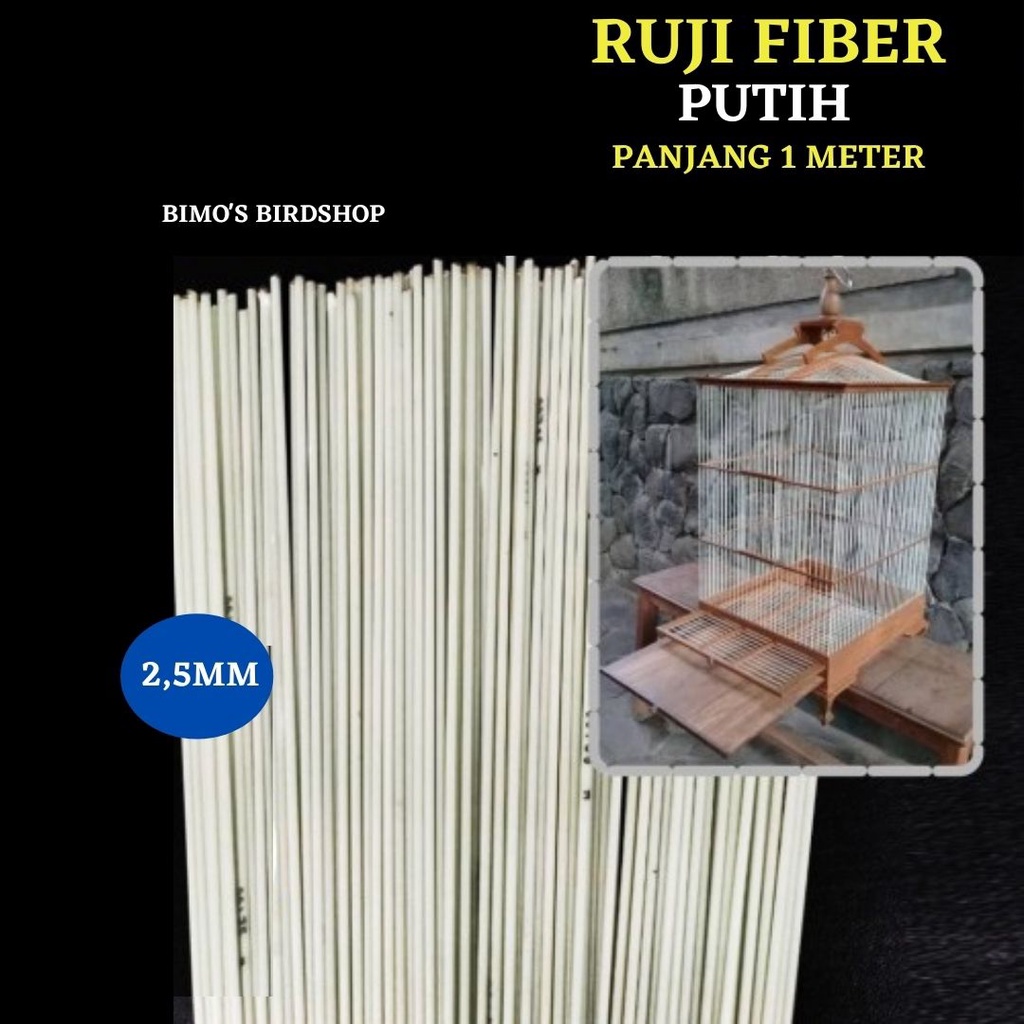 JERUJI FIBER RUJI FIBER 2,5MM PUTIH RUJI SANGKAR BURUNG STIK BATANG PANJANG 1M BAHAN FIBER