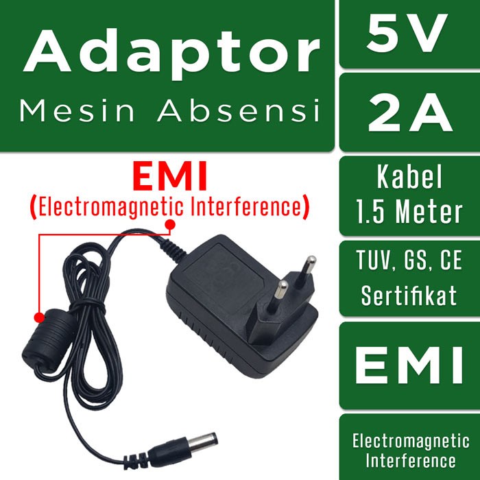 Adaptor Mesin Absensi 5V-2.0A Built-in EMI, TUV, GS, CE Sertifikasi