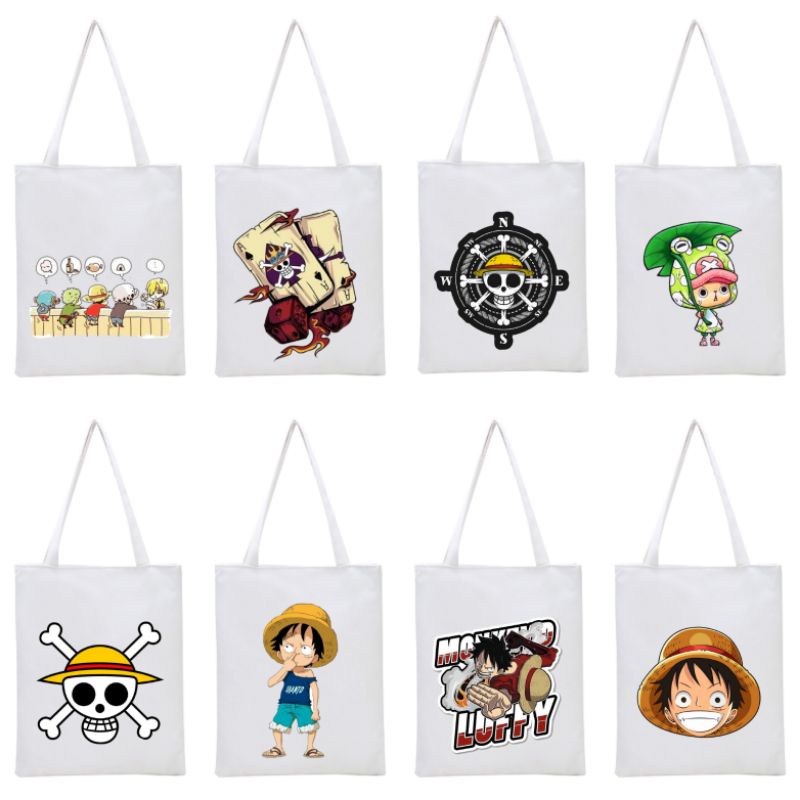 Totebag Resleting part 1 ONE PIECE printing kain drill anime manga jepang japan merchandise luffy zoro tony uta tas sekolah kuliah kampus