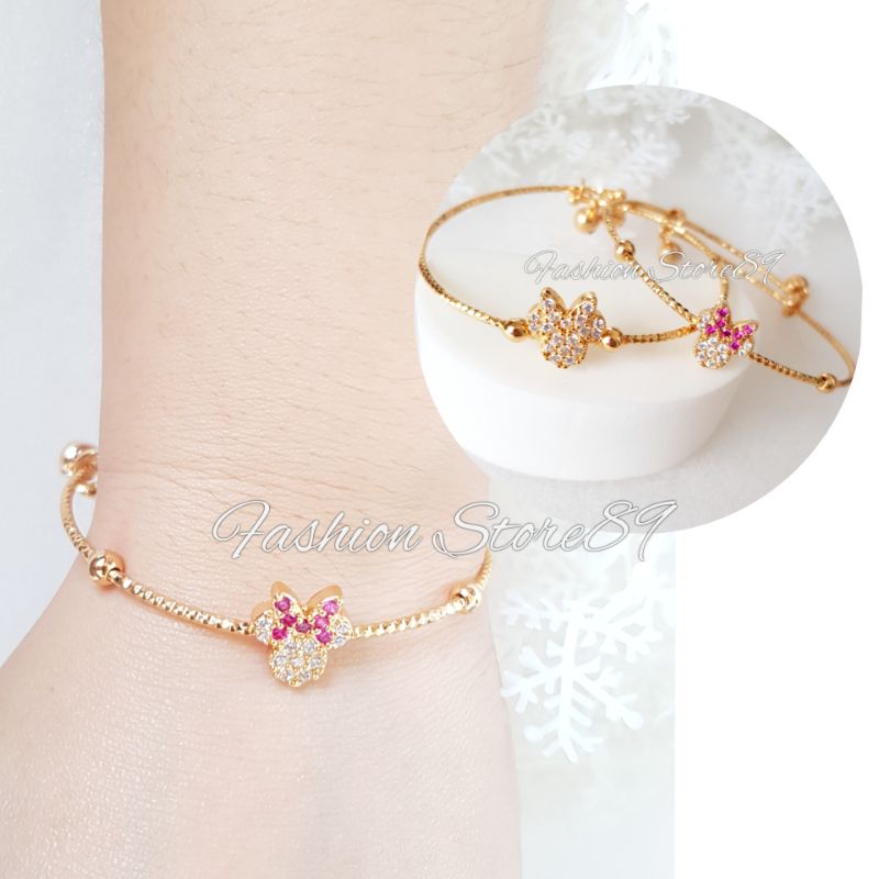 Gelang Bangle Mickey Minnie Impor Xuping Yaxiya Perhiasan lapis emas 18k