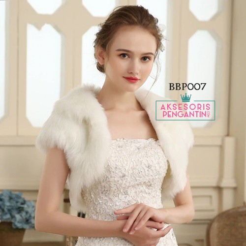 [PRODUK FAVORIT] AKSESORIS WEDDING CARDIGAN PESTA FUR BOLERO PENGANTIN BULU PUTIH BBP007