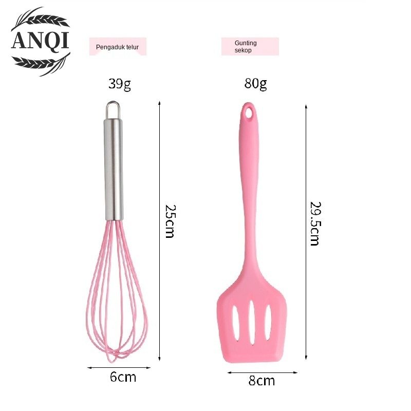 ANQI 1888 Set Spatula Peralatan Masak Sutil Silikon Non Stick Cooking Tools Isi 5 Pcs / VS