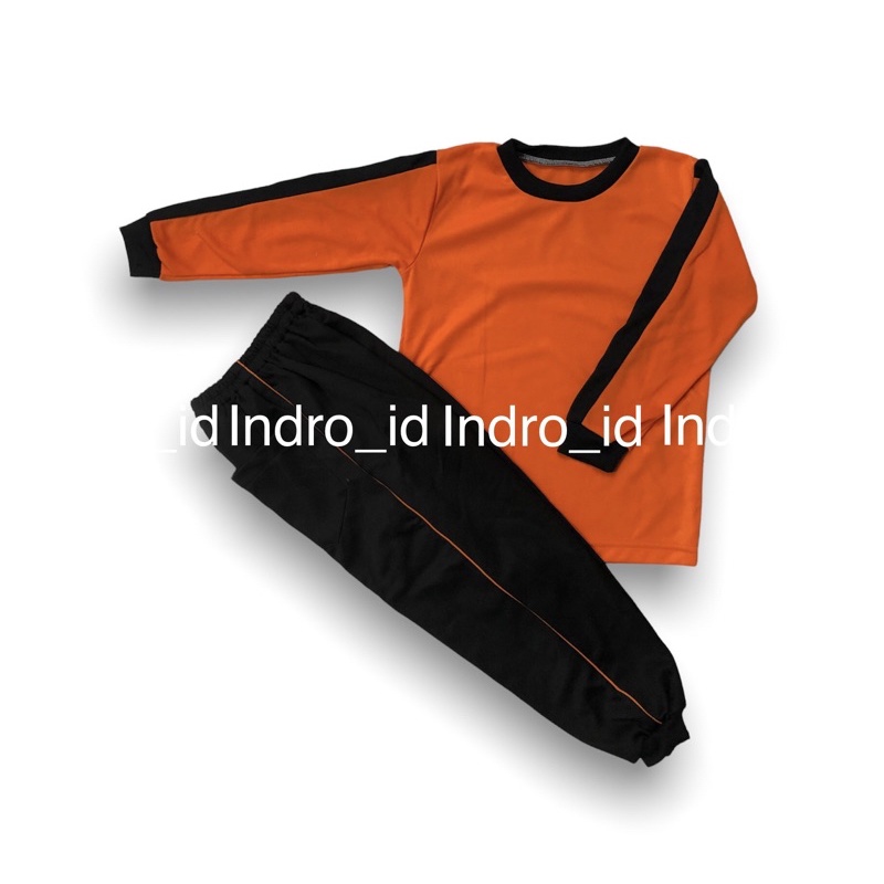 SERAGAM OLAHRAGA TK PAUD ORANGE HITAM POLOS