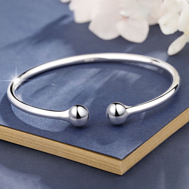 【Spot】925Silver plated Open Smooth Bangles Bracelets Charms Beads