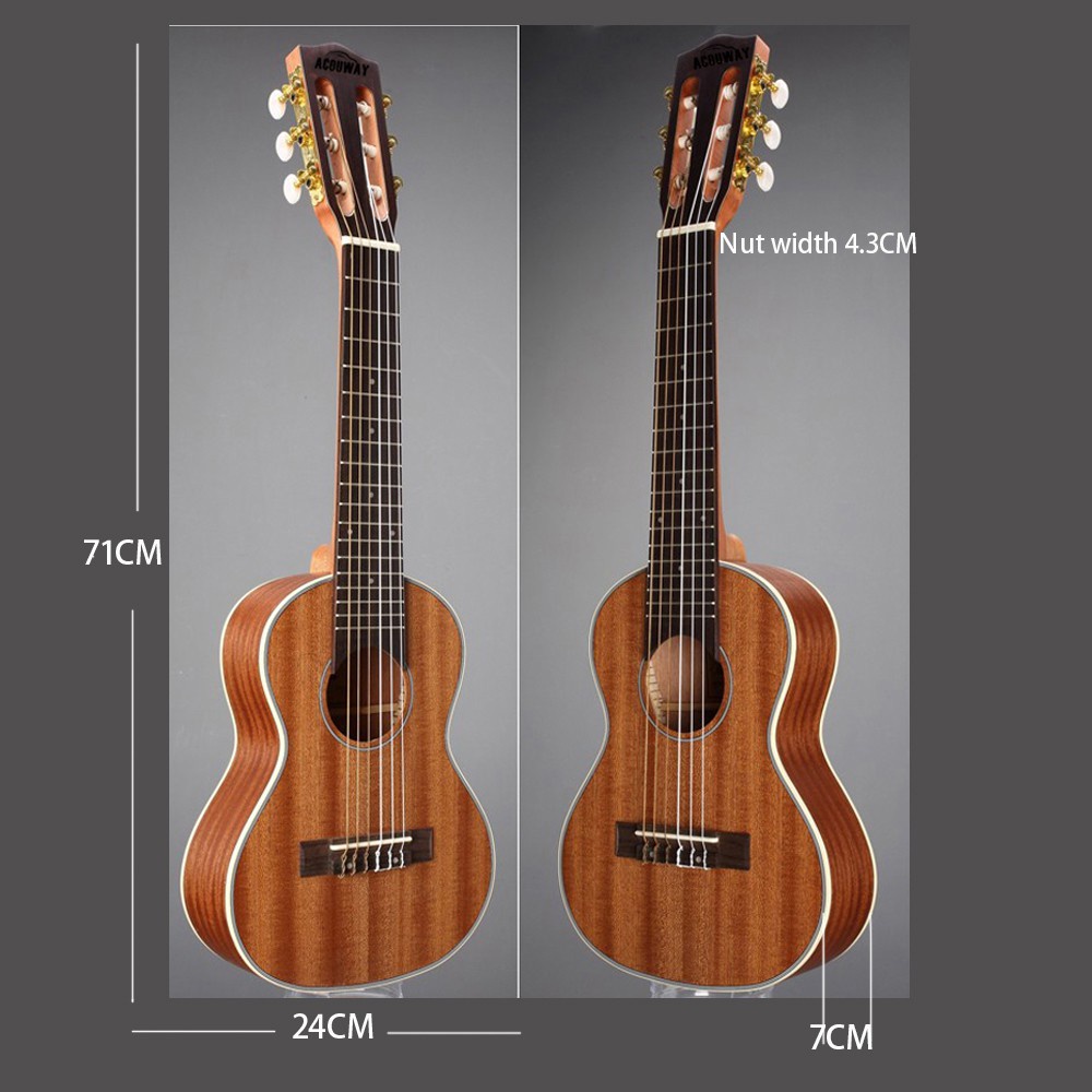 Acouway 28 Inch Gitarlele Elektrik/Akustik Gitalele Gitar Ukulele Senar 6  Sapele Body 18 Fret Klasik Knob Guitalele