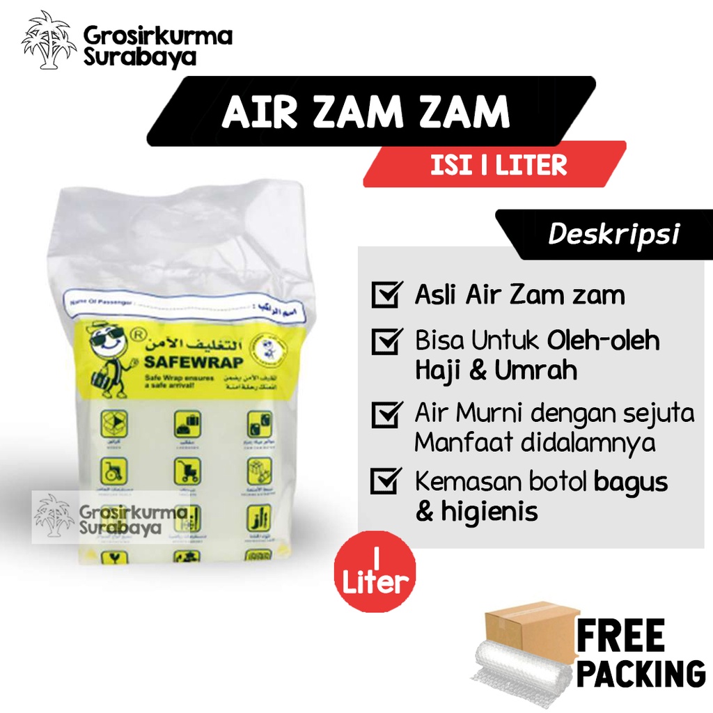 ASLI AIR ZAMZAM 1 LITER 100% Zam-zam Dari Arab Saudi Untuk Souvenir Oleh oleh Haji Umroh Solusi Sehat