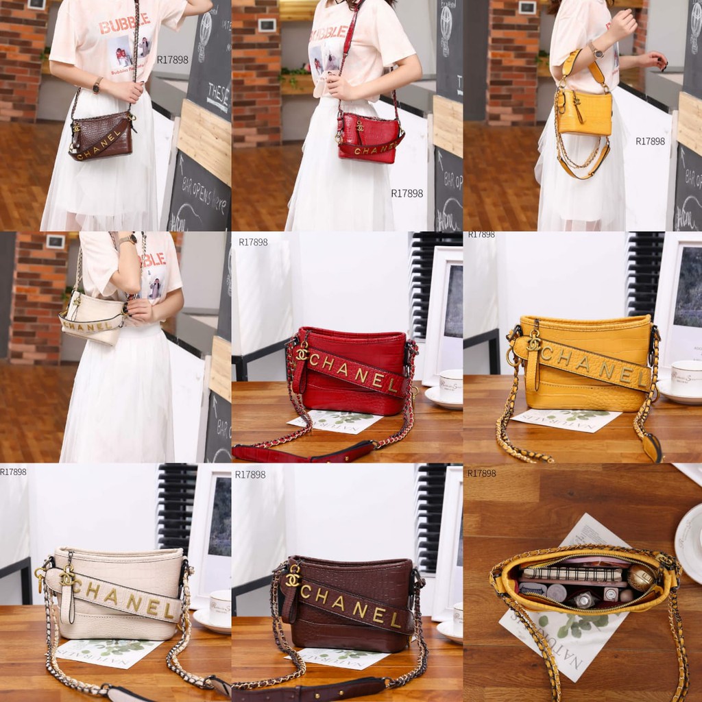 Chanel Gabrielle Croco Hobo Leather Bag R17898#