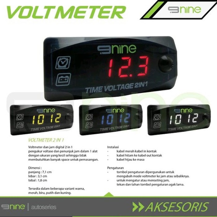 Voltmeter 2 in 1 9Nine Luximos Jam Dan Voltmeter Universal Waterproof