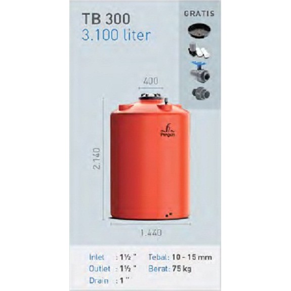 Tangki Air / Tandon / Toren merk Penguin tipe TB 300 (3100L)