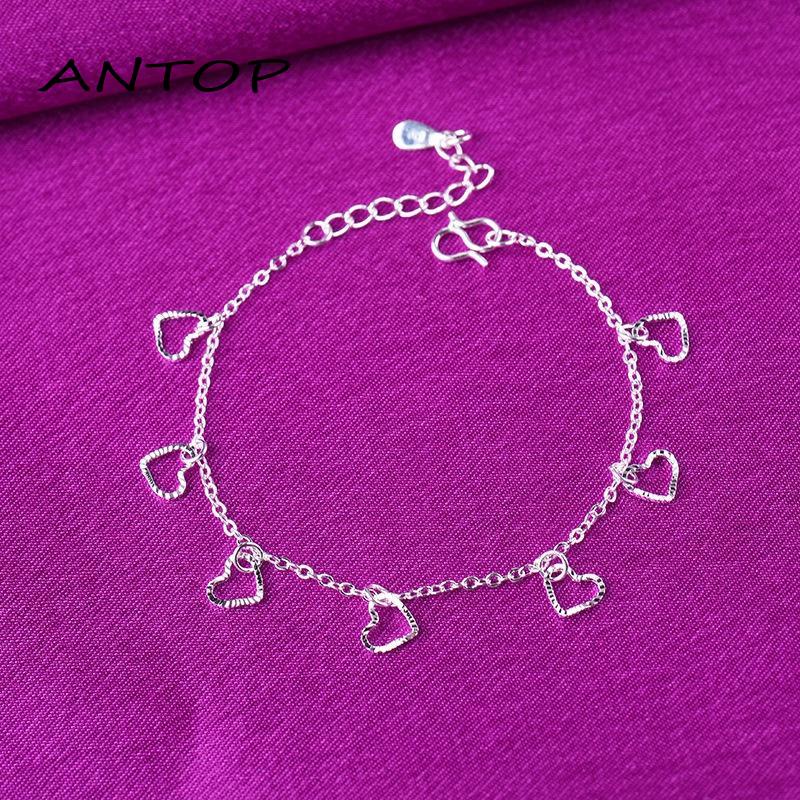 Gelang Rantai Bahan 925 Silver Bentuk Hati Untuk Wanita