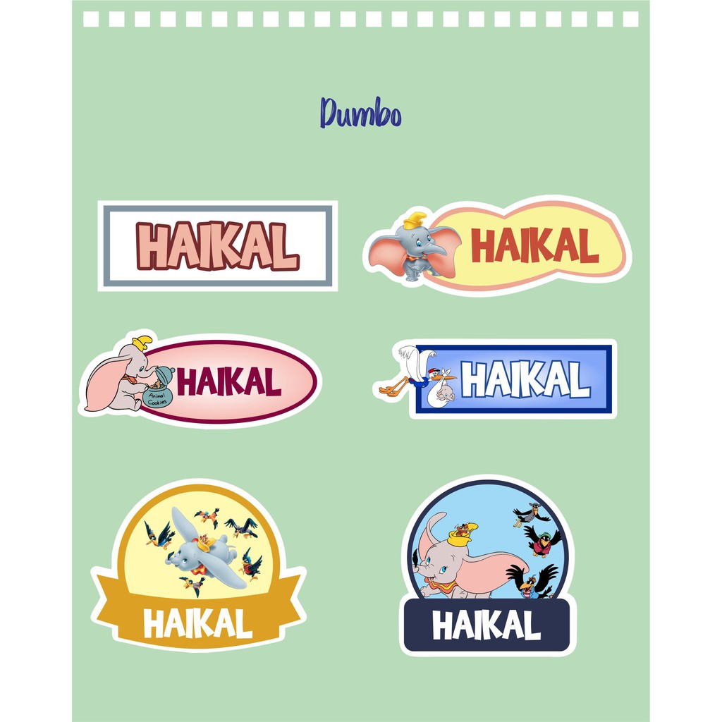 

192pcs Stiker Label Nama Kekinian Tahan Air & Anti Luntur untuk Umum Tema Dumbo