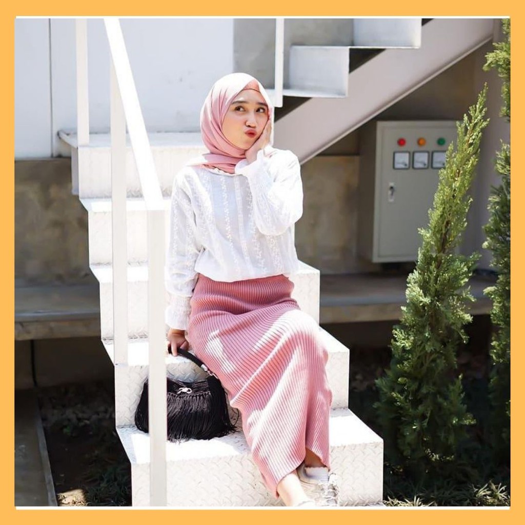 [ BEST SELLER ] ROK RAJUT SPAN / ROK RAJUT PREMIUM / ROK PANJANG TERMURAH  / MAXI SKIRT/ ROK SPAN KNITTED / ROK  RAJUT-Pink Dusty