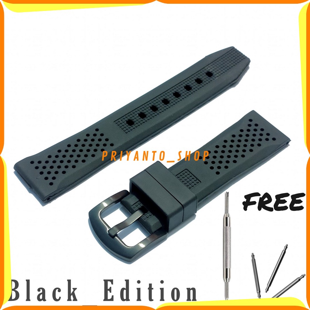 Tali Karet Jam Tangan 22mm Rubber Strap watch Texas Black Edition Free pen Remover