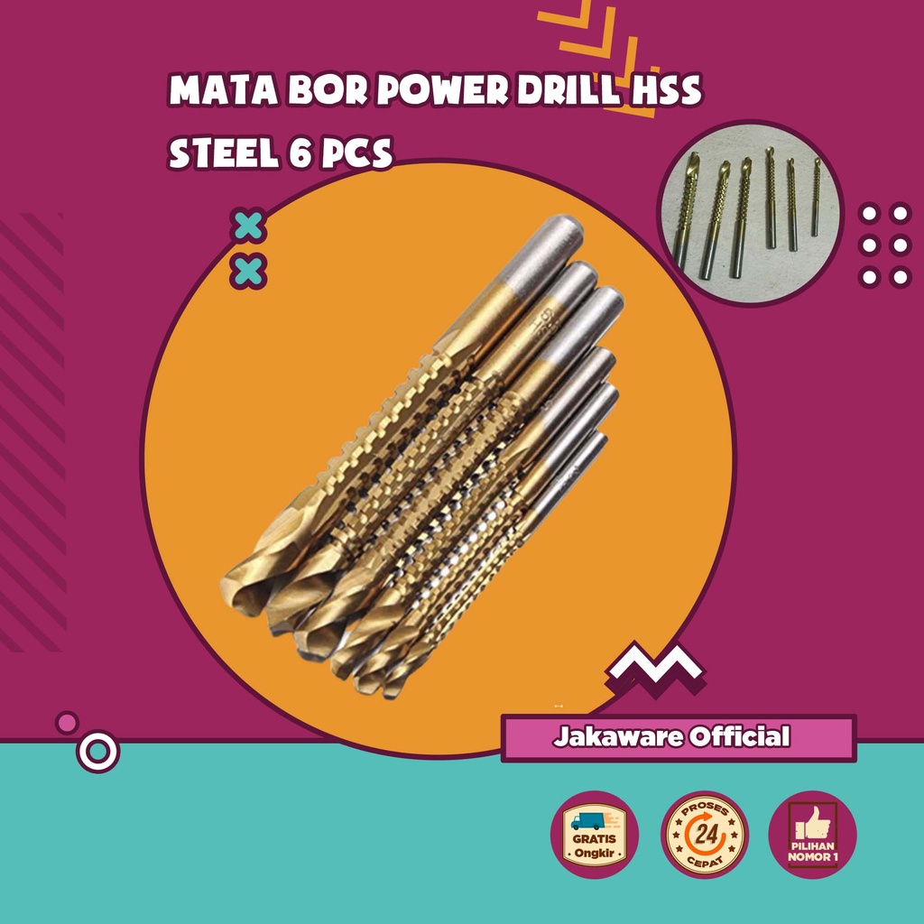 MATA BOR POWER DRILL HSS STEEL 6 PCS KAYU ALAT PELUBANG SET BESI LUBANG PENDEK MINI TUNER CUNER GRIN
