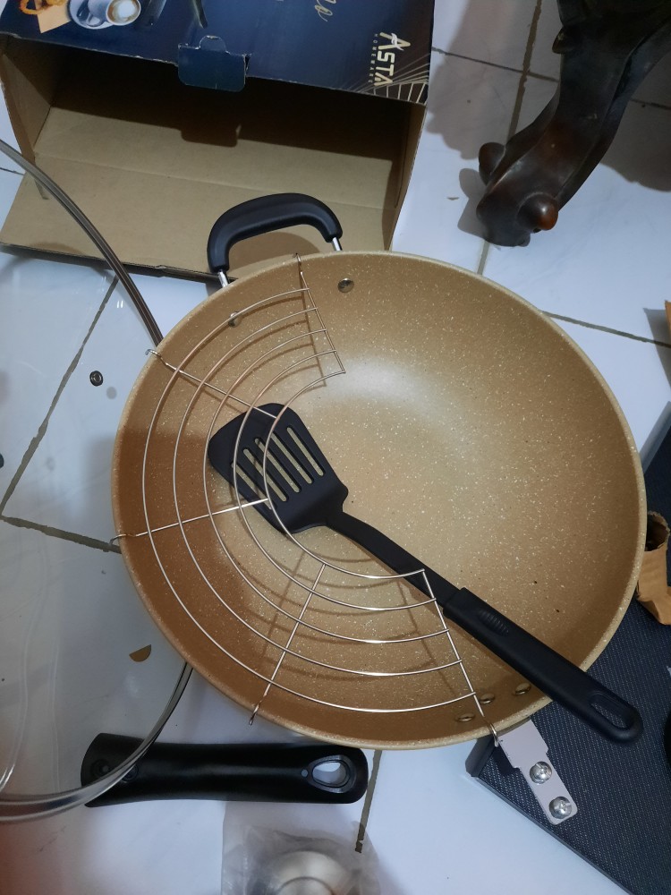 Asta Panci Wajan Goreng Anti Lengket Marble Diameter 32 Cm Tutup Kaca Asta Cappucino Asps-08 Asps 08
