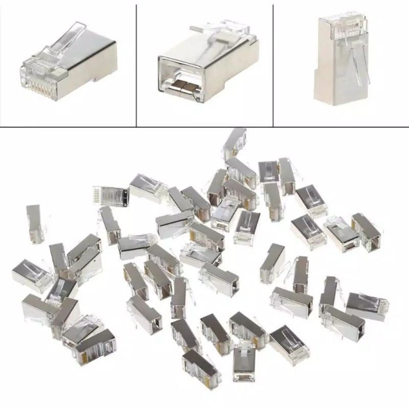 1Pcs Konektor LAN RJ45 Cat5E Metal Shield