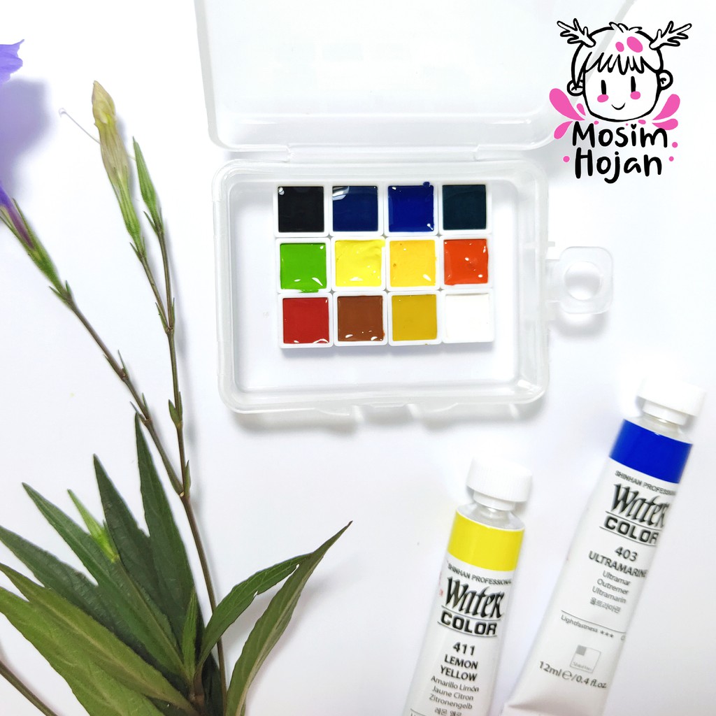 

Shin han professional watercolor cat air share mini pan 12 warna