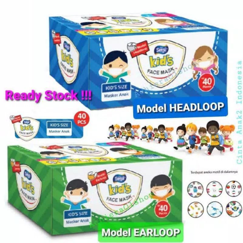 SENSI KIDS MASKER ANAK 3PLY EARLOOP &amp; HEADLOOP // DISPOSABLE FACE MAKS KIDS// MASKER ANAK SENSI 3PLY