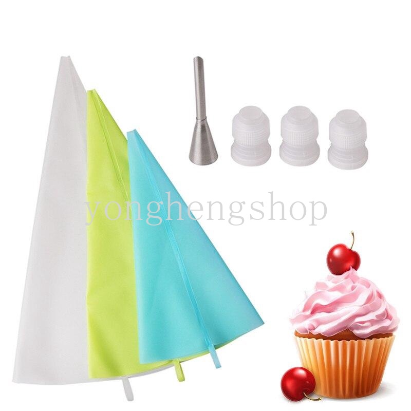 7pcs / Set Spuit Piping Icing Bahan Silikon Dengan Konverter Untuk Dekorasi Kue