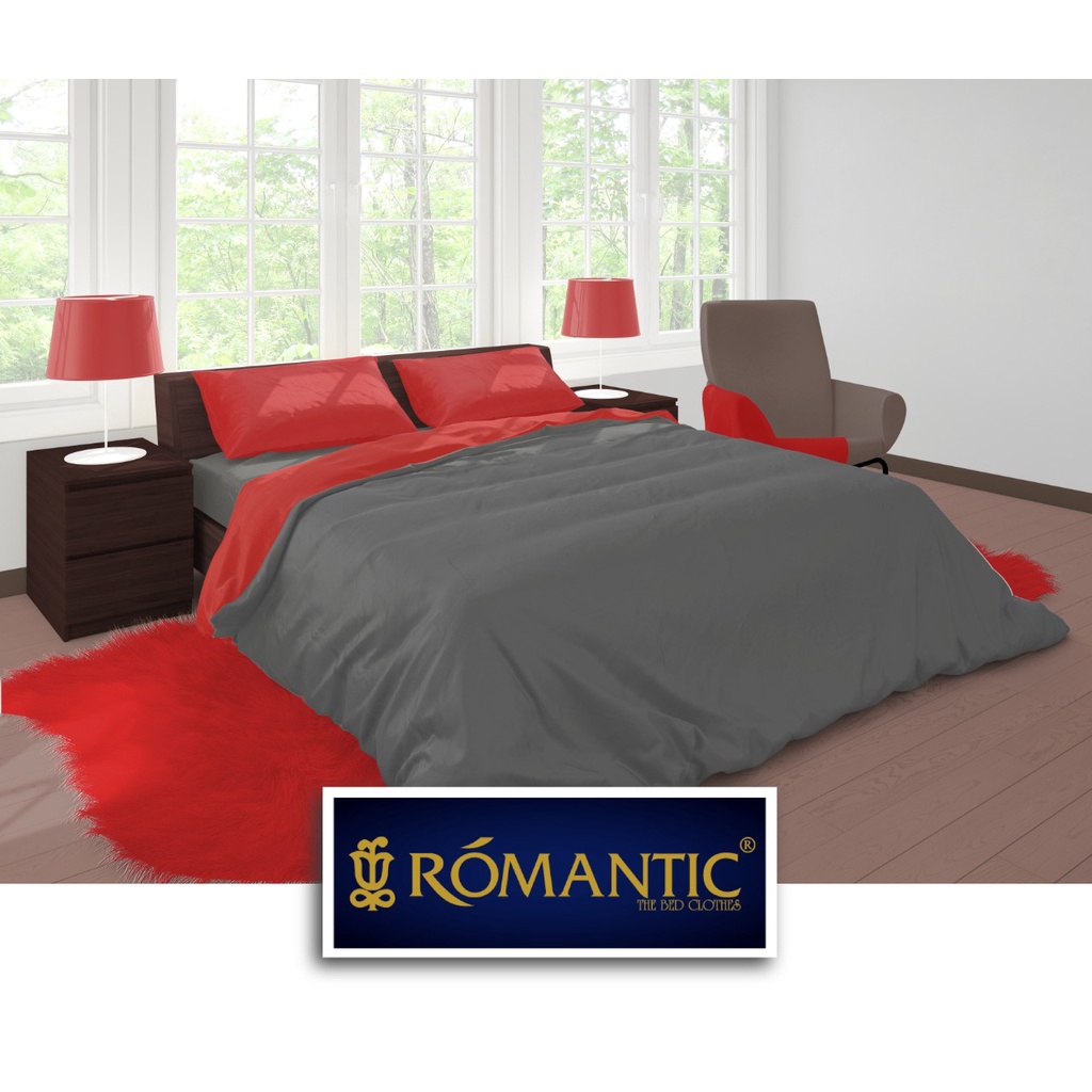 Two Tone Bedcover ROMANTIC Merah x Abu aesthetic Bandung