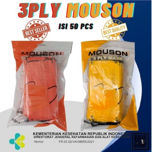 Masker 50pcs earloop Mouson Masker Warna Embos Mouson
