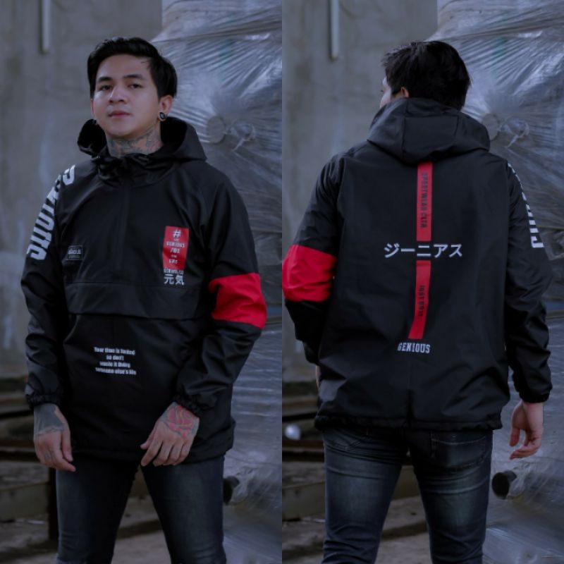 Jaket pria IKC 002 distro cbr Bandung hoodie dua sisi bolak balik keren grosir jaket cagoule erigo Jaket Pria Parasut Anti Air-1