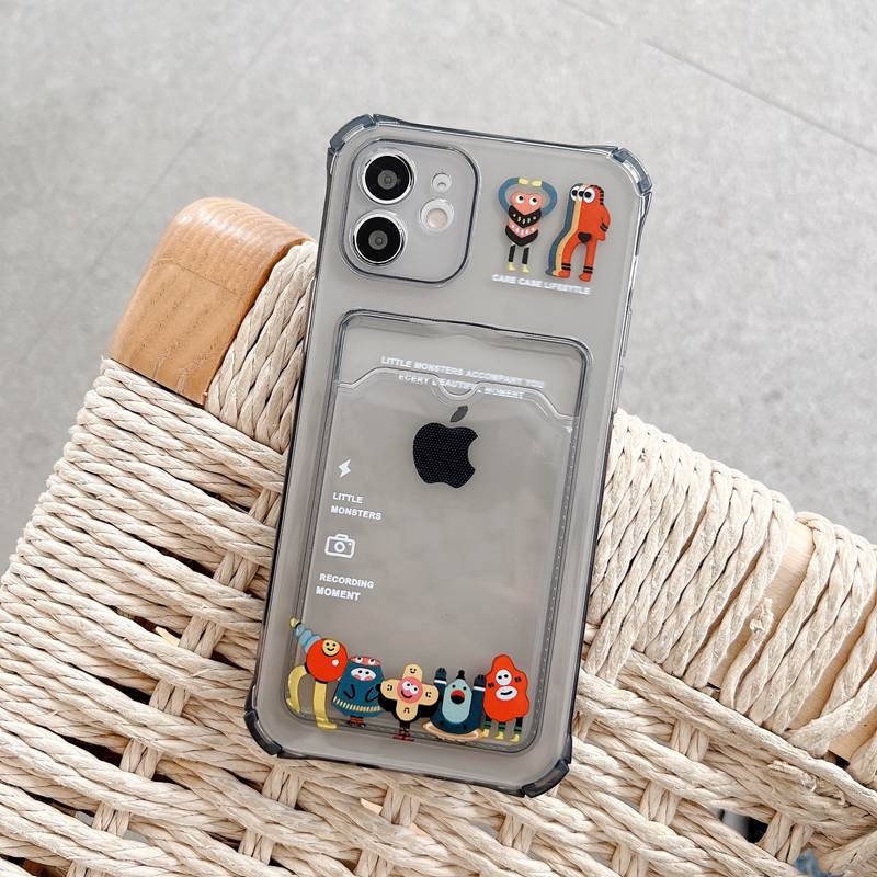 Little Monster Card Bag Soft Case iP iPhone 7 8 + Plus X XR SE 2020 XS Max 11 12 13 Pro Max Black Clear Casing