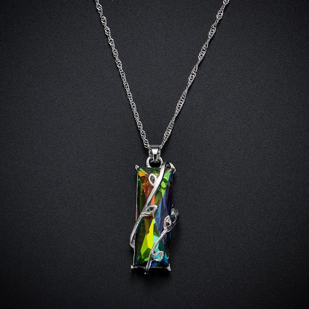 Lily Berlian Imitasi Kalung Rainbow Chain Pendant Square