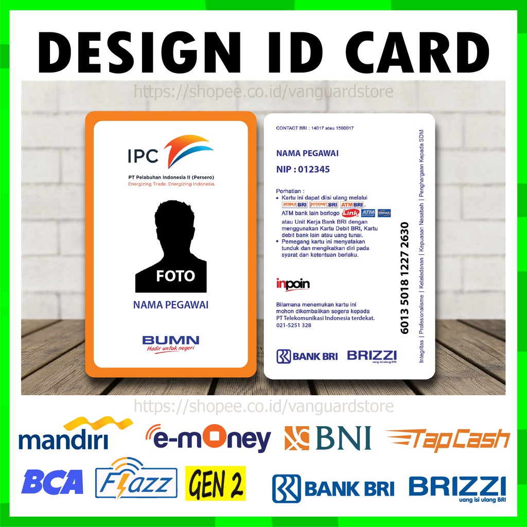 KARTU EMONEY ID CARD IPC KARTU ETOLL E MONEY MANDIRI FLAZZ BCA BRIZZI BRI TAPCASH BNI - 2 SISI