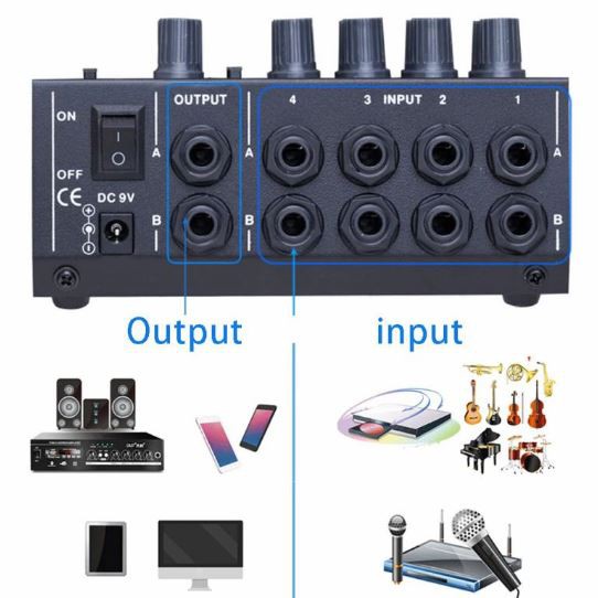 Ammoon Professional Console Karaoke Mixer 8 Channel Input Mic