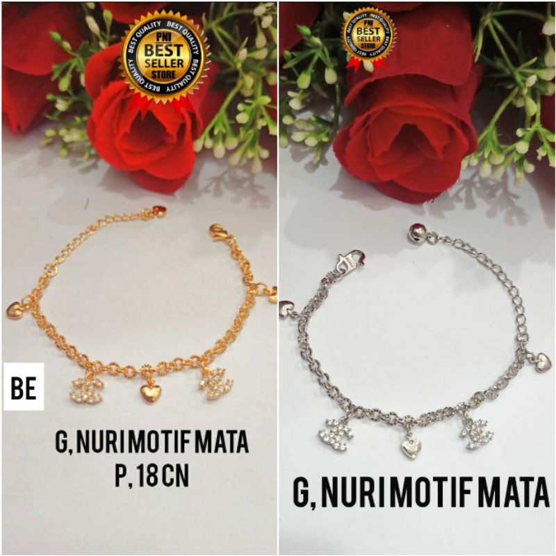 Fourfashion Gelang Dewasa Nori Motif Mata Chennel Lapis Emas PD017