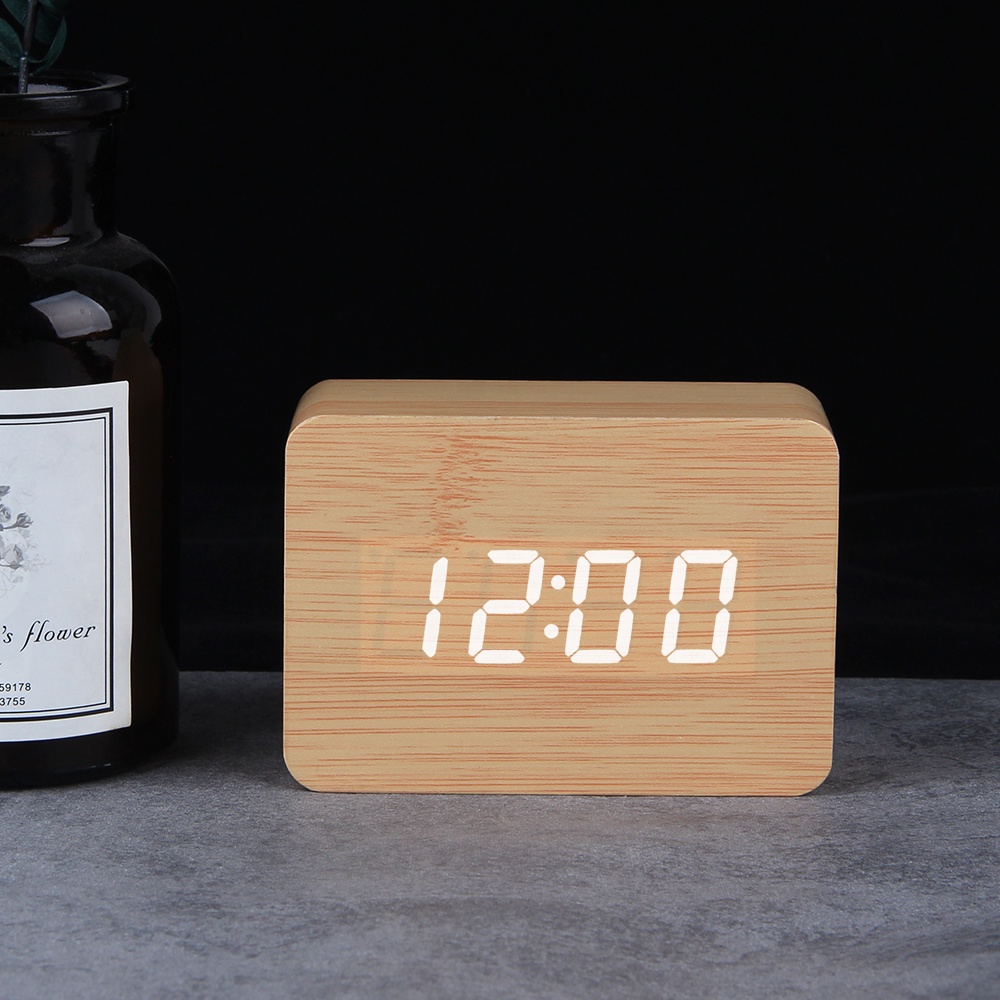 JAM MEJA KAYU ALARM LED WOOD JAM MEJA DIGITAL MOTIF &amp; TEMPERATURE / Wooden Clock / Electronic Clock