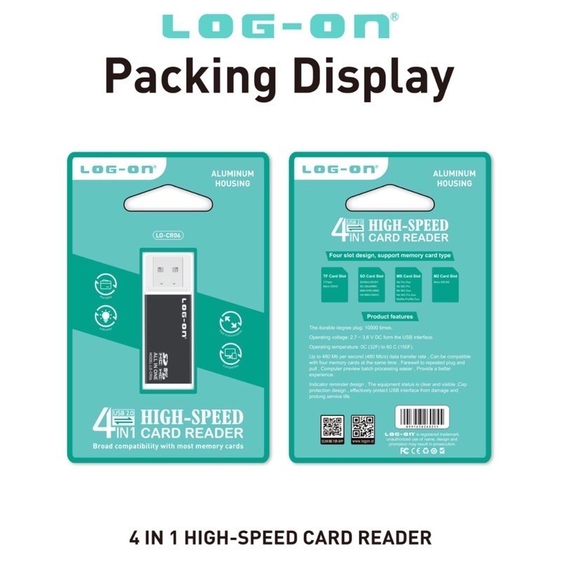 CARD READER LOG ON LO-CR06 HIGH SPEED 4 IN 1 USB 2.0