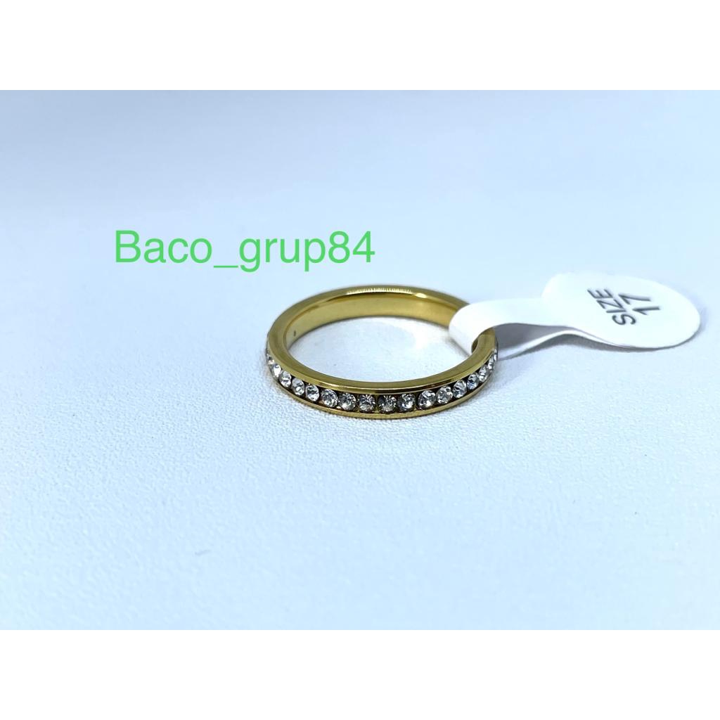 Cincin Titanium Full Mata Gold Tipis/Pipih Anti Karat Awet Selamanya