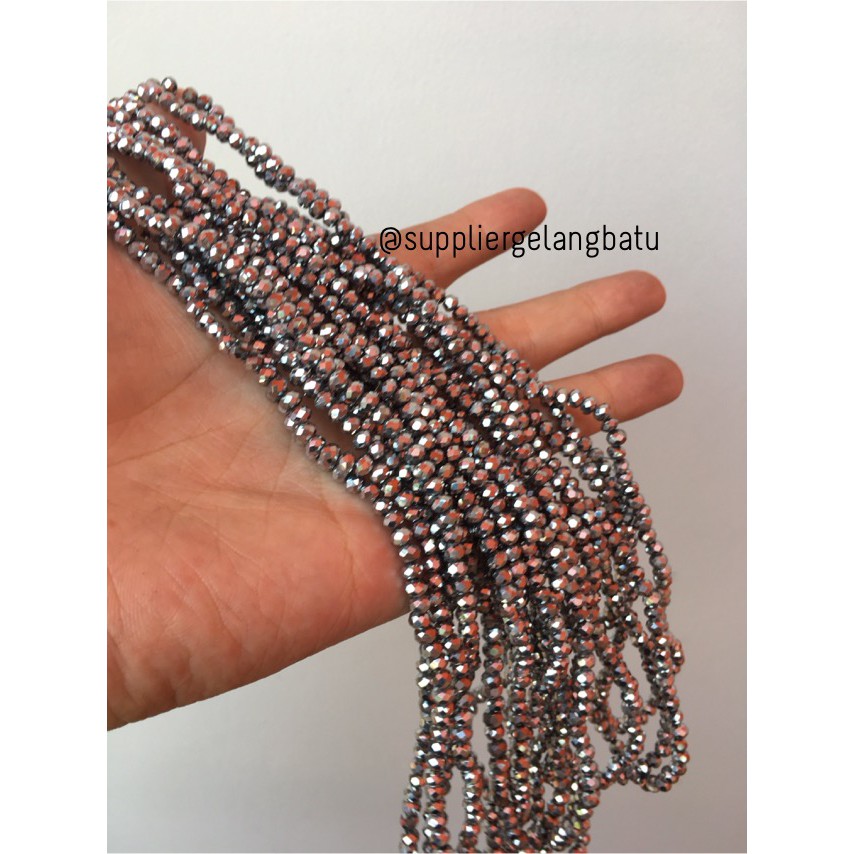 Kristal Ceko kilap 4mm silver perak metalik beads manik donat rondel supplier craft kerajinan grosir