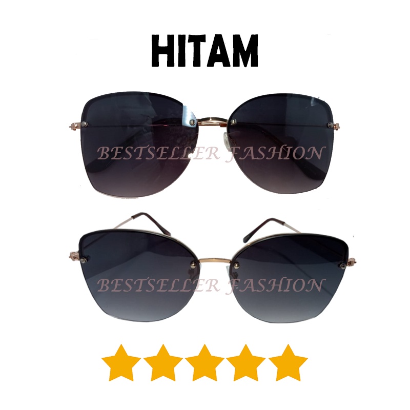 Kacamata Hitam Oversize Rimless Model Butterfly Gradasi Bahan Metal Untuk Wanita Kacamata Fashion Gaya Korean Style Terbaru