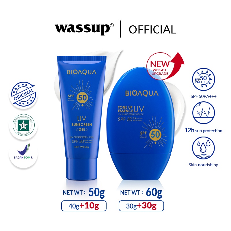 【BPOM】WASSUP BIOAQUA SUNSCREEN GEL sunscreen Tabir surya uv emina  wajah SPF 50 30g/40g/60g buyme sunscreen kulit kering untuk kulit berjerawat  Tabir surya SPF 50 40g PA ++++