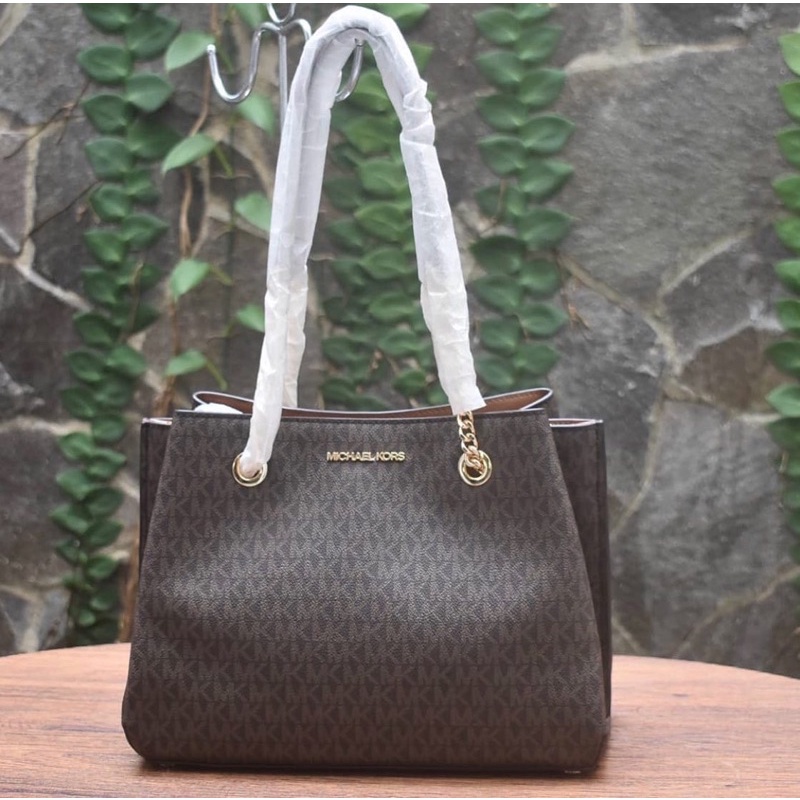 MK Teagen Large Long Drop Satchel Brown